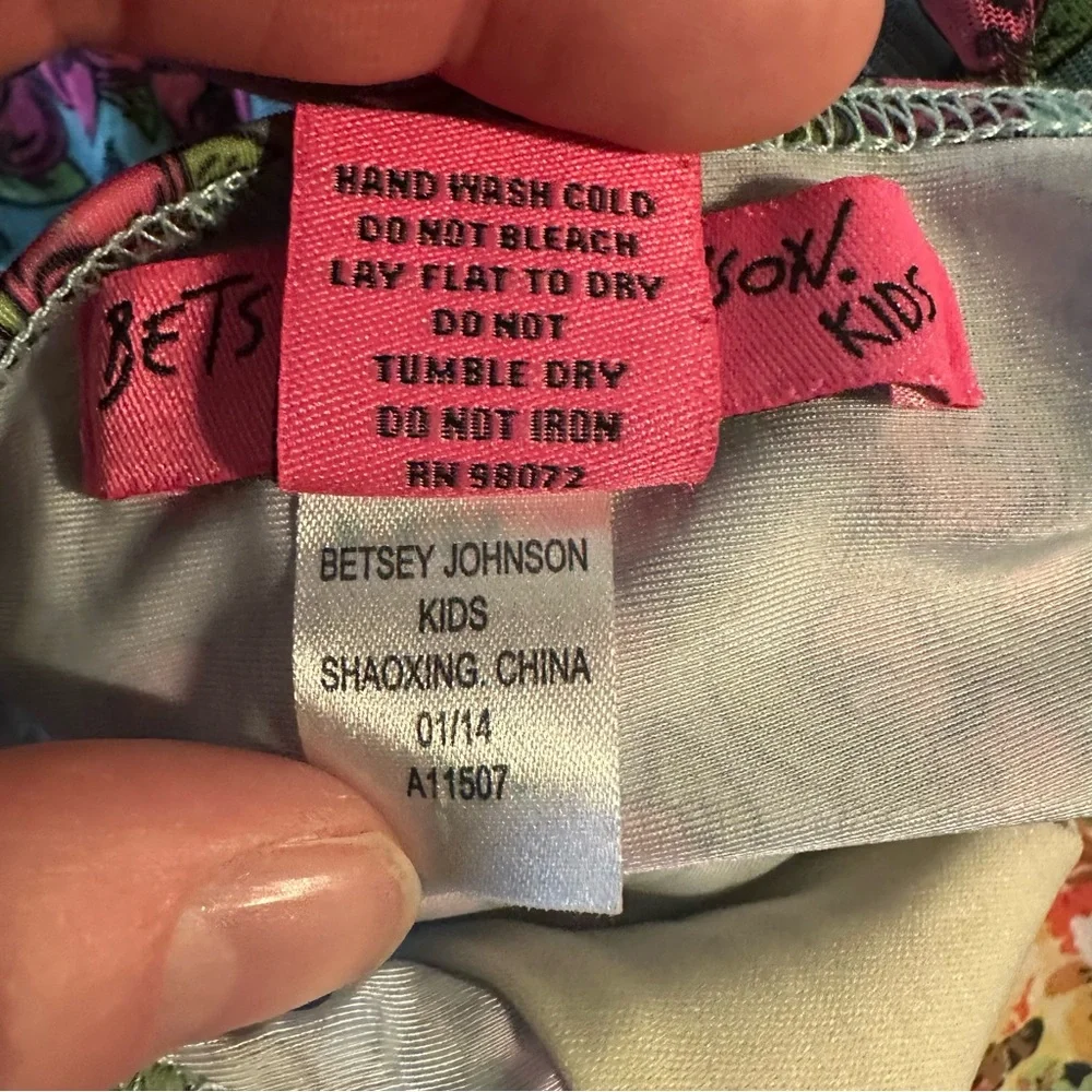 Betsey Johnson Teal and Pink Cherry Print Ruffled Swimsuit Girls 4-5